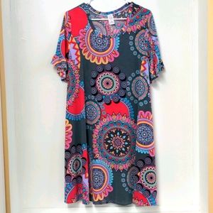 Stretch Gray Hot Pink 1x 2X plus short sleeve stretchy swing style tunic dress